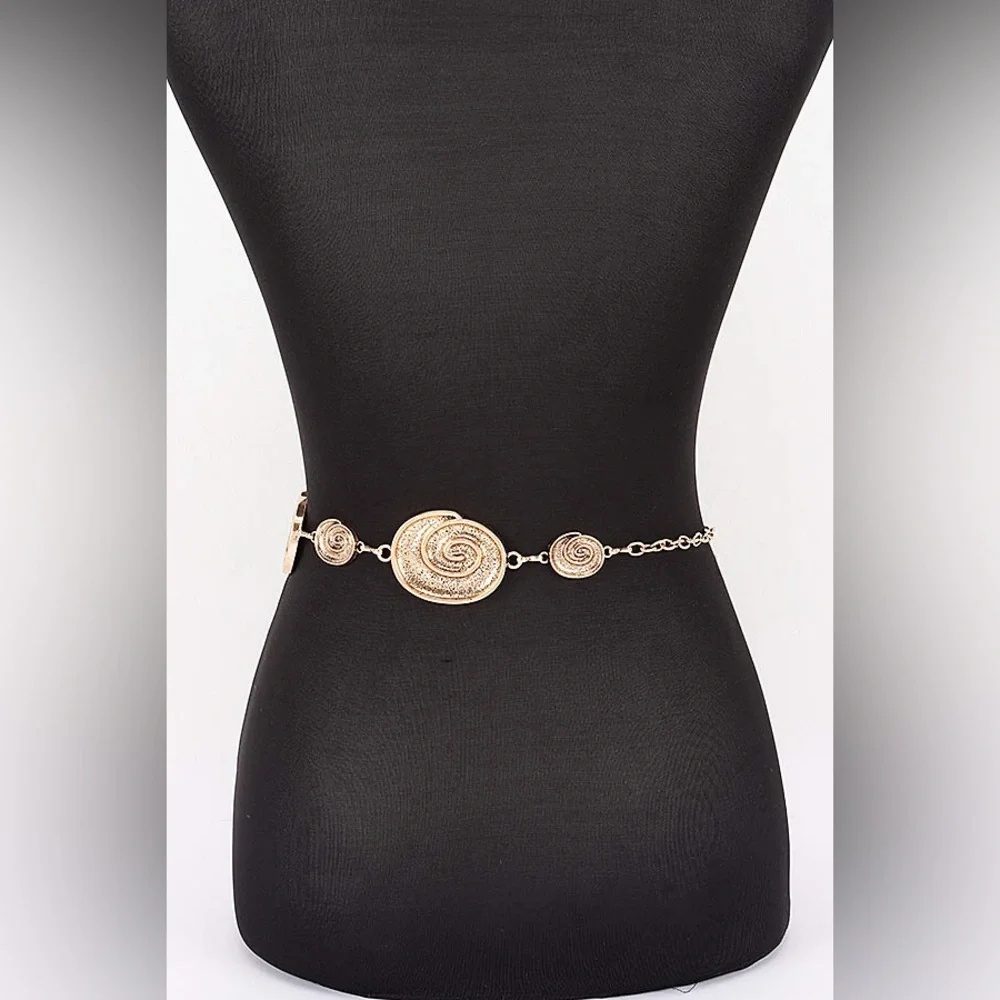 Gold or Silver Spiral Shell Charm Chain Waist Statement Belt
